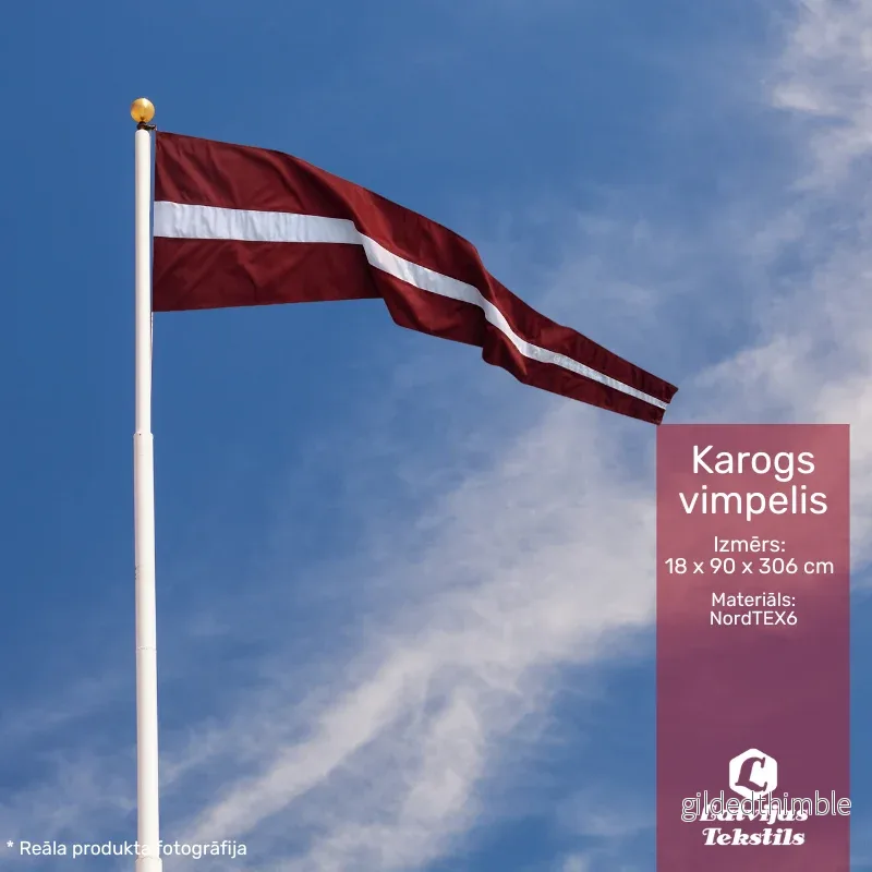 Latvijas karoga vimpelis | 18 x 90 x 306 cm | NordTEX6 audums Latvijas karoga vimpelis | 18 x 90 x 306 cm | NordTEX6 audums