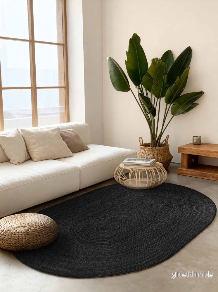 Jute Braided oval svart Jute Braided oval svart