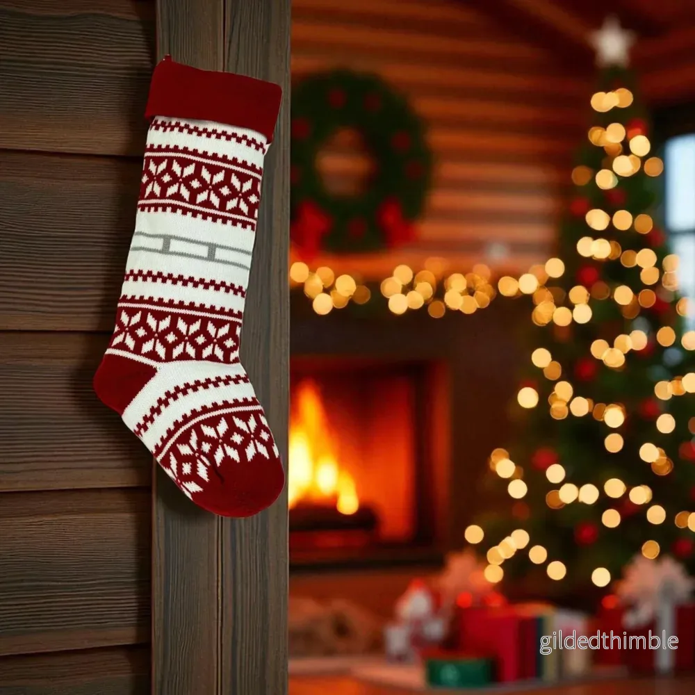 Julstrumpa Snowflake Stickad