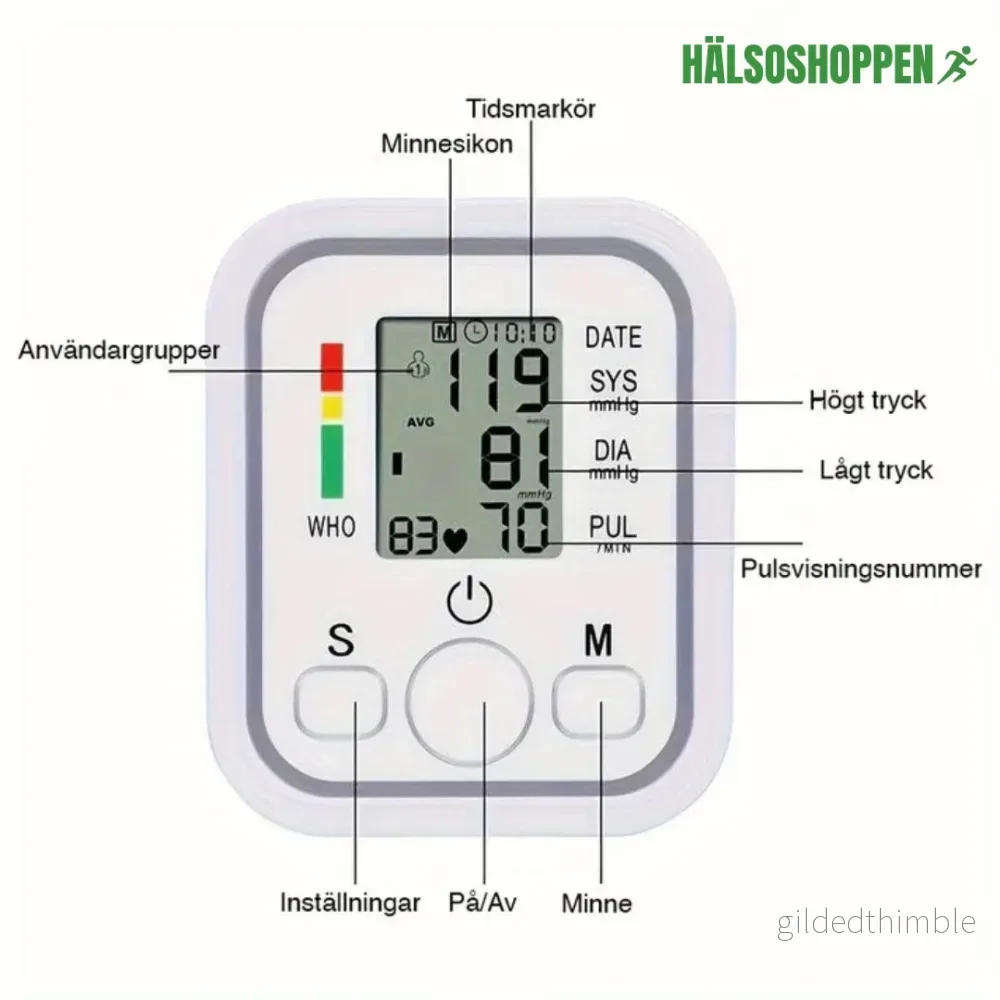 Digital Blodtrycksmätare - Minnesfunktion för 99 avläsningar - Bild 3