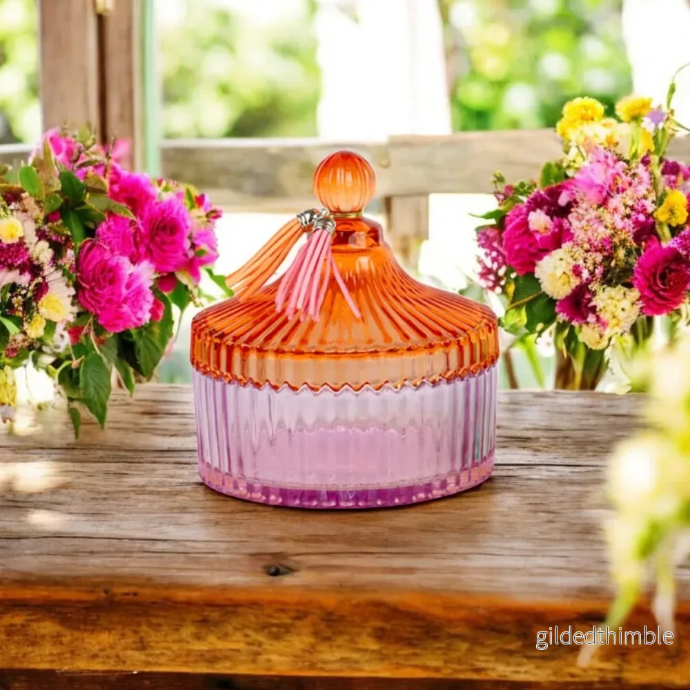 Glasburk med Lock – Orange & Rosa