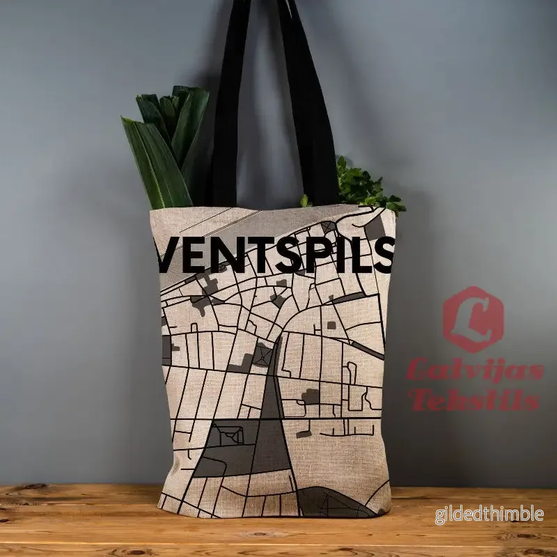 Pelēka lina auduma maisiņš "Ventspils"