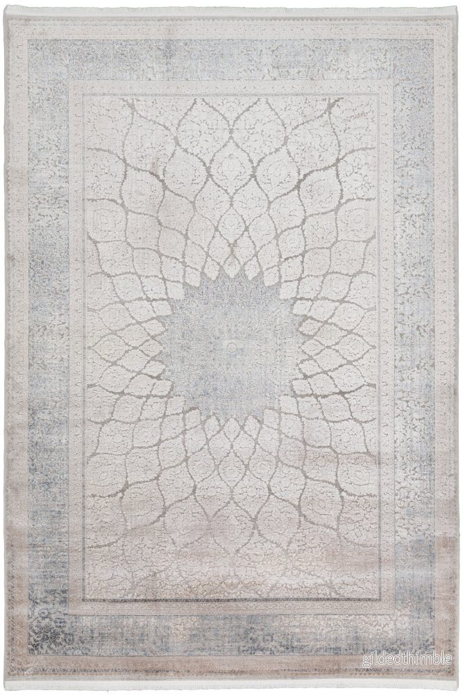 Nazenin 1944 Ljusblå beige matta– En frostig elegans i lotusformation [200×300]