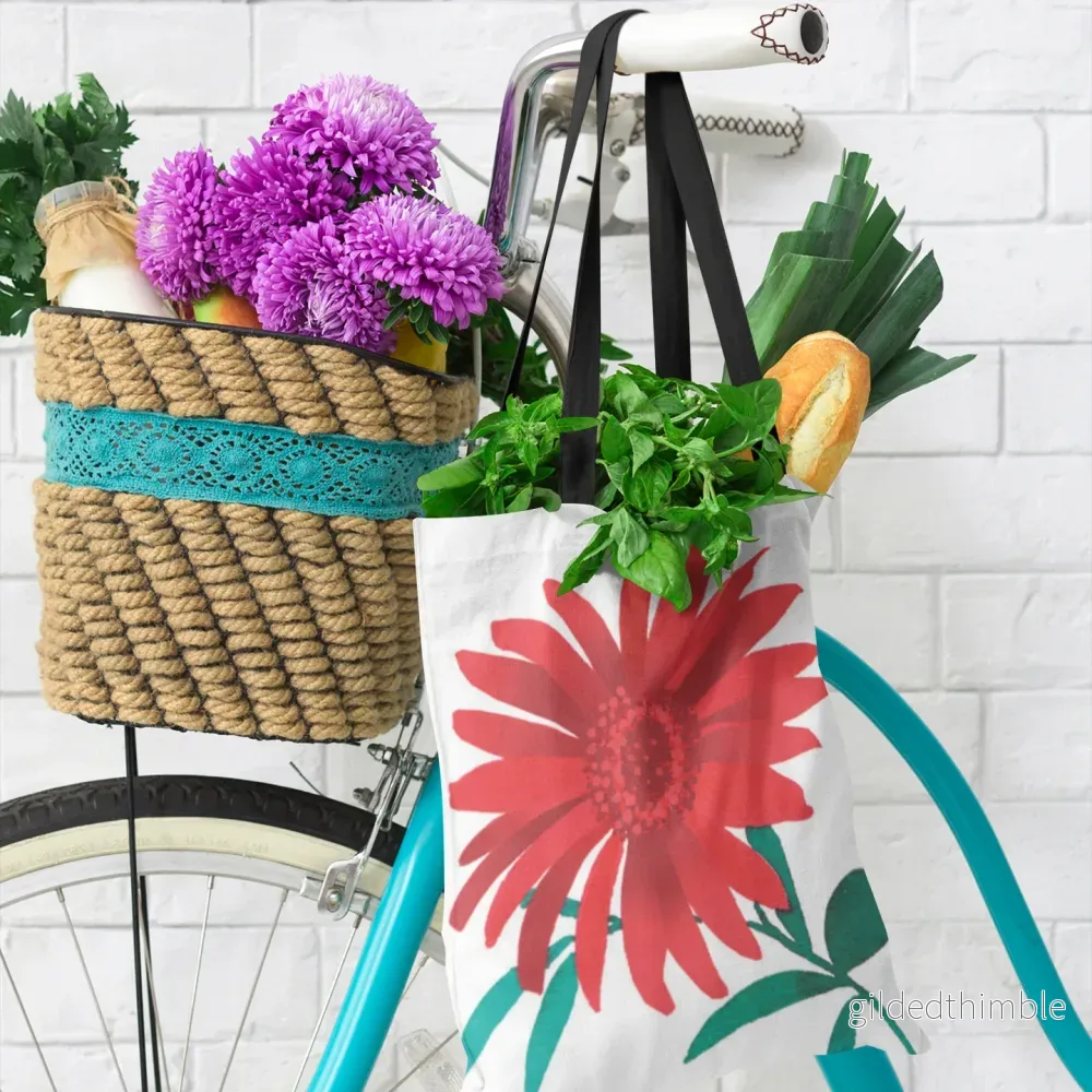 Lina vai kokvilnas auduma maisiņš «Sarkanā gerbera» | Kolekcija «Aquarello» - Bild 2