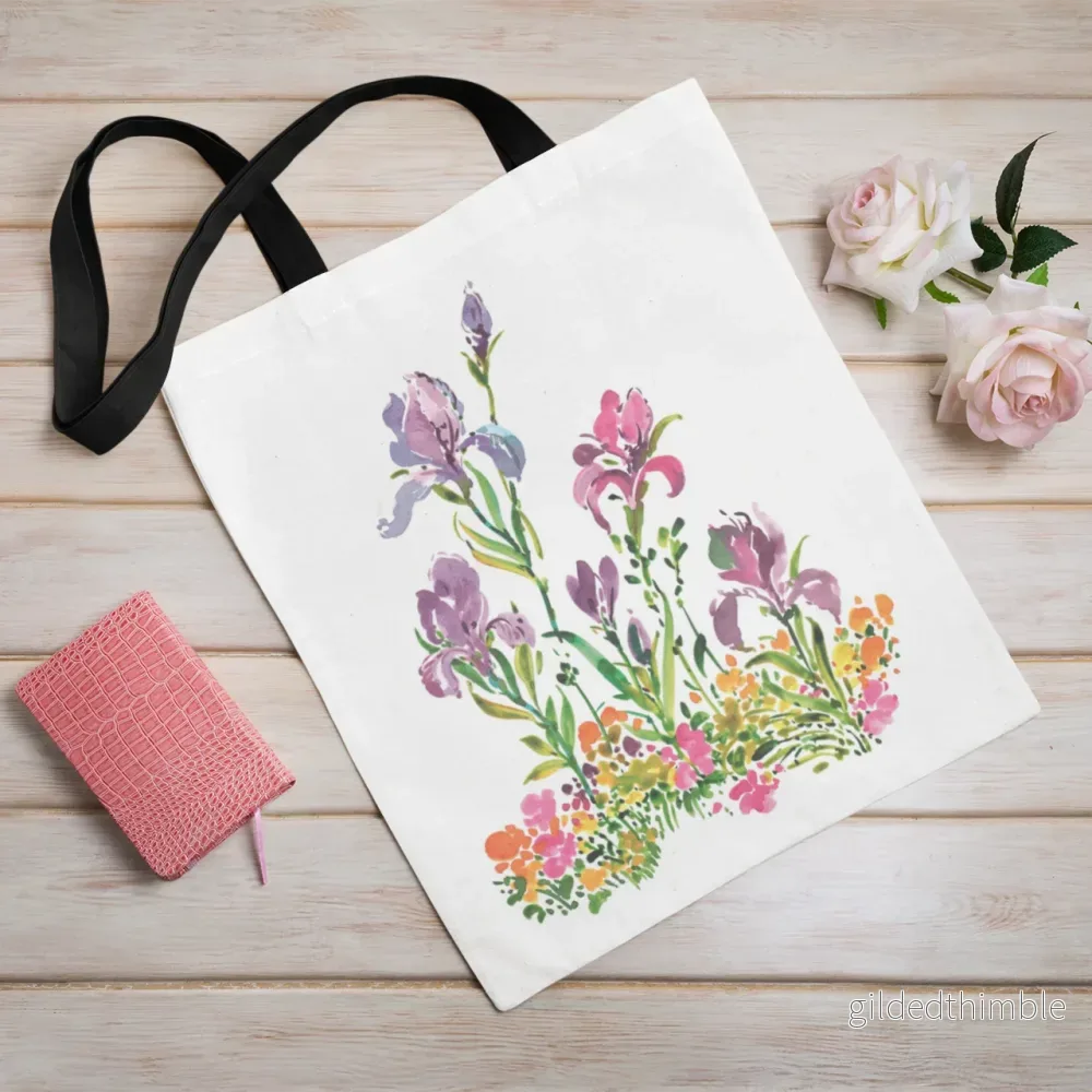 Lina vai kokvilnas auduma maisiņš «Garie Īrisu ziedi» | Kolekcija «Aquarello»