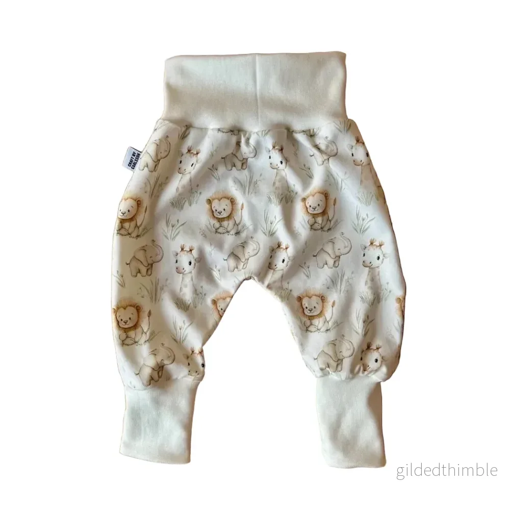 Haremsbyxa baby savannens söta djur, stl 56-86, nyfödd-1,5 år | Ekologisk bomull
