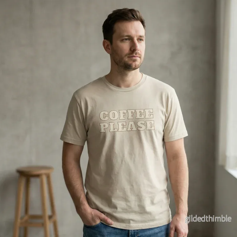 Kokvilnas T-krekls "Coffee Please" | smilšu krāsas - Bild 3