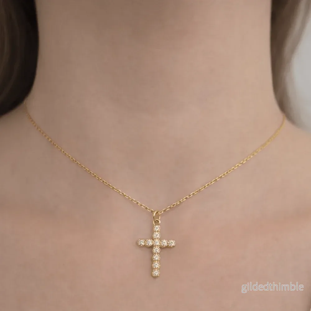 Kors halsband litet i rostfritt stål - 18k guldpläterad - Bild 2