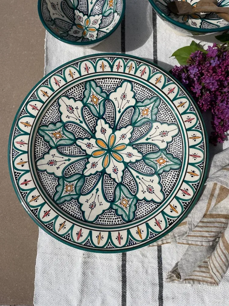 Marockanskt keramikfat ’Safi’ Green multi 40cm Marockanskt keramikfat ’Safi’ Green multi 40cm