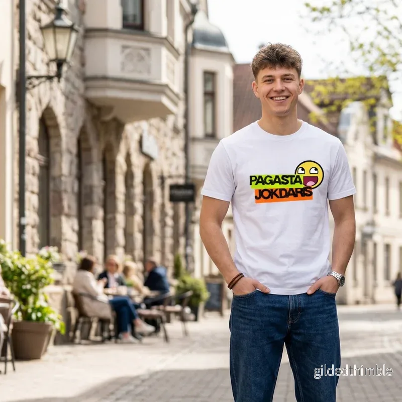 Kokvilnas T-krekls "Pagasta jokdaris" | balts