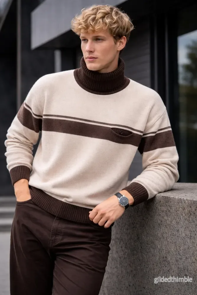 Stickmönster herrtröja SWANIA 2680 – klassisk pullover med rand
