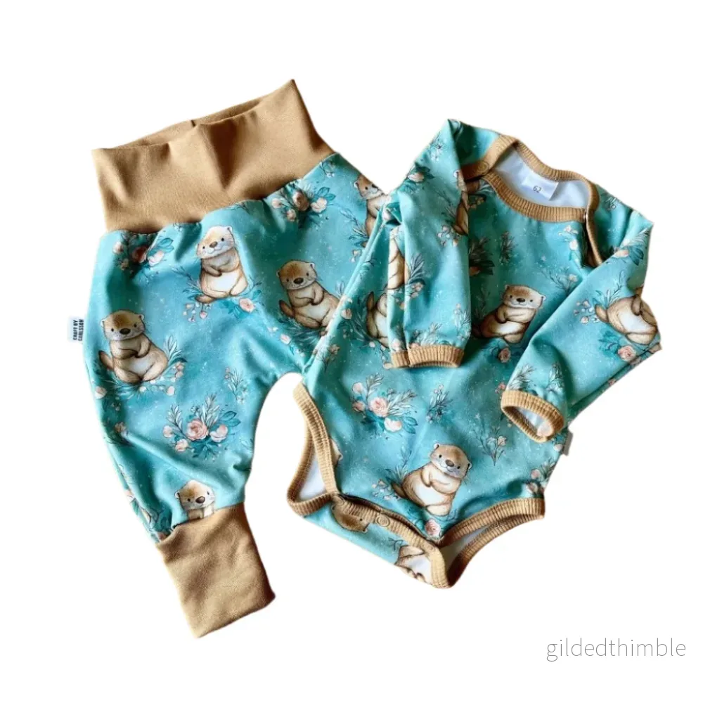 Body baby med bävermönster, stl 56-86, nyfödd-1,5 år | Ekologisk bomull - Bild 2