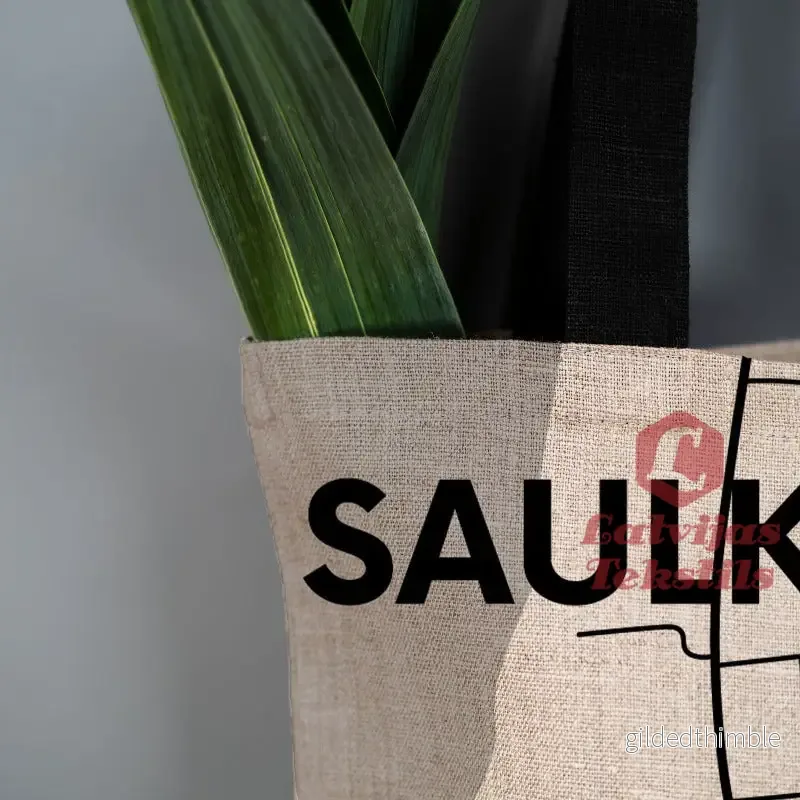 Pelēka lina auduma maisiņš "Saulkrasti" - Bild 3