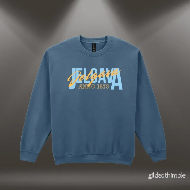 Džemperis ar apdruku ”Jelgava. Anno 1573.” | Indigo zils Džemperis ar apdruku ”Jelgava. Anno 1573.” | Indigo zils