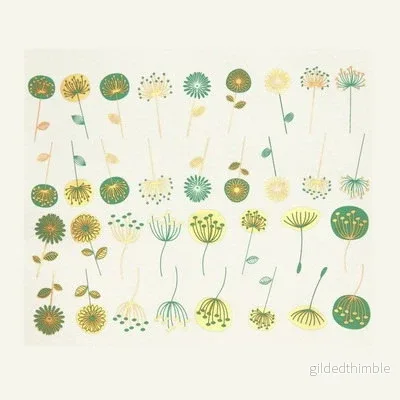 Decals, Moderna Blommor Smaragdgrön/Guld