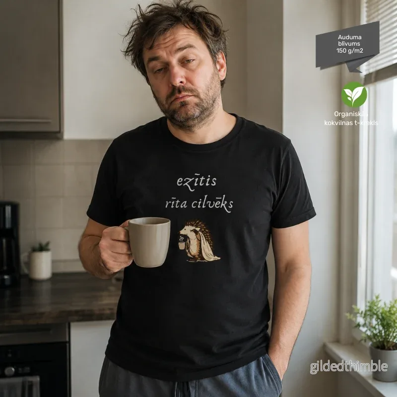 Organiskās kokvilnas T-krekls ”Ezītis rīta cilvēks” | 5 krāsas Organiskās kokvilnas T-krekls ”Ezītis rīta cilvēks” | 5 krāsas