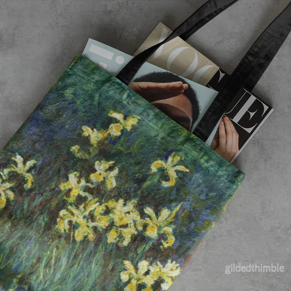 Lina vai kokvilnas auduma maisiņš «Yellow Irises - 1917» | Kolekcija «Claude Monet» - Bild 3