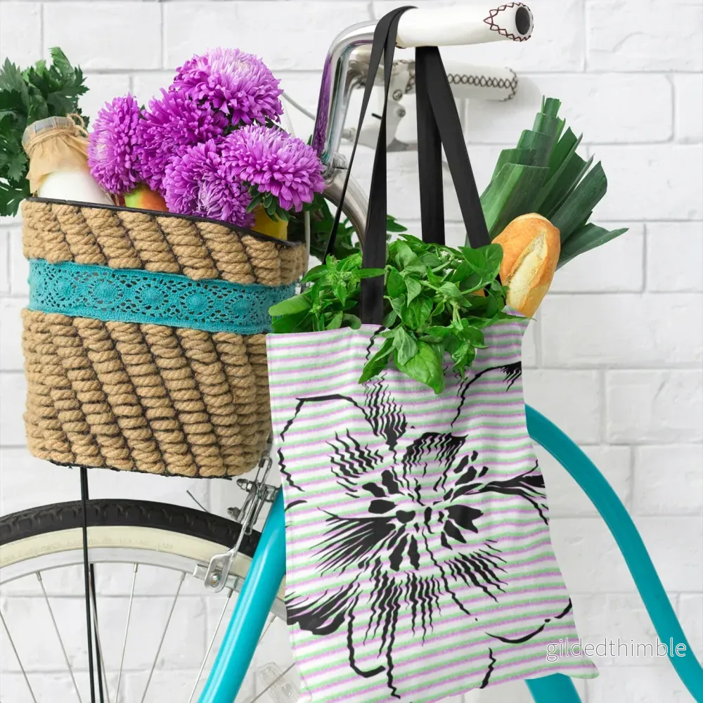 Lina vai kokvilnas auduma maisiņš «Zieds uz svītraina fona» | Kolekcija «Aquarello» - Bild 2