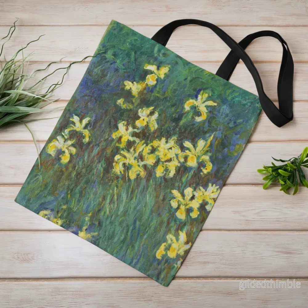 Lina vai kokvilnas auduma maisiņš «Yellow Irises - 1917» | Kolekcija «Claude Monet»