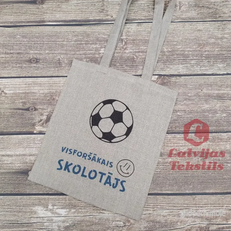 Pelēka lina auduma maisiņš «Visforšākais skolotājs - Sports» | kolekcija «Māci.Mīli.Iedvesmo.» - Bild 2