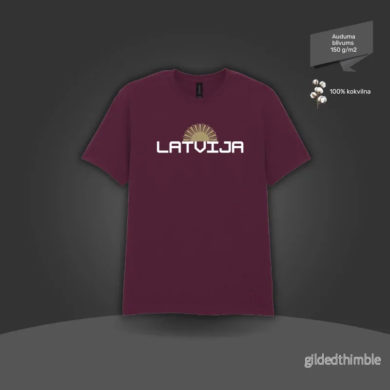 Kokvilnas T-krekls ”Latvijas saule” | bordo