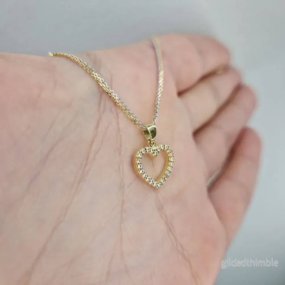 Hjärta tvåfärgat 18k guld med två kedjor - Bild 2