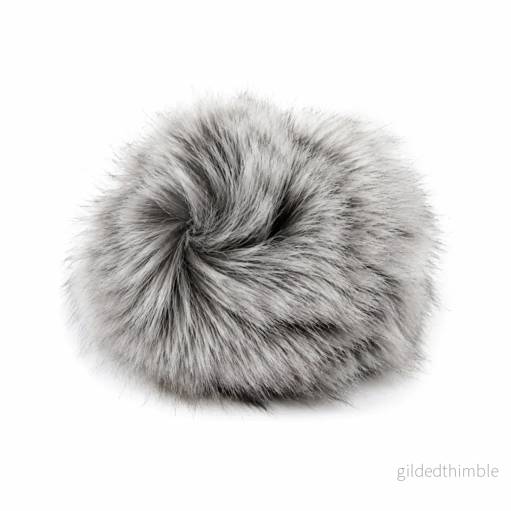 Pompom av äkta silverräv – natur, ca 10 cm