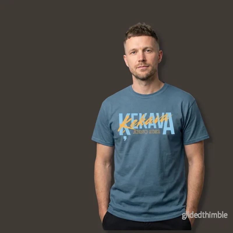 Kokvilnas T-krekls "Ķekava. Anno 2022." | Indigo zils - Bild 2