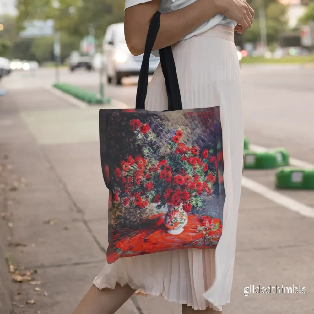 Lina vai kokvilnas auduma maisiņš «Red Chrysantemums» | Kolekcija «Claude Monet» - Bild 2