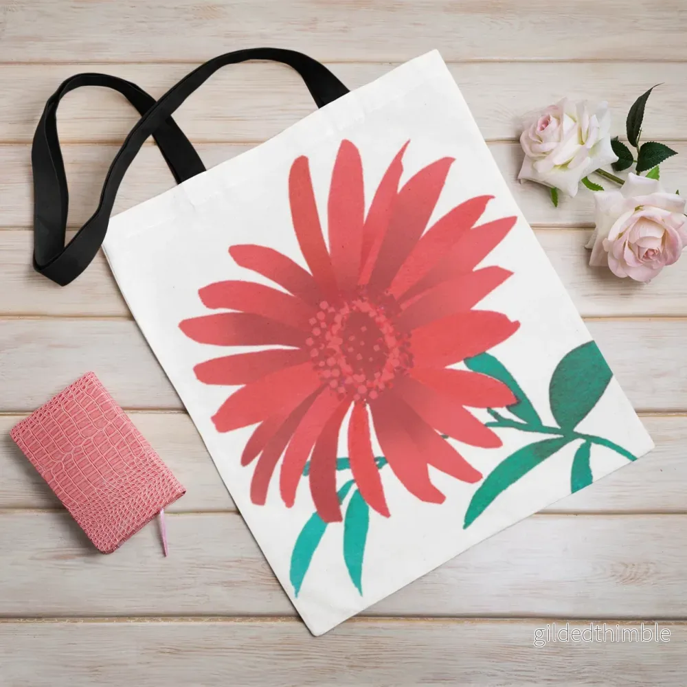 Lina vai kokvilnas auduma maisiņš «Sarkanā gerbera» | Kolekcija «Aquarello»