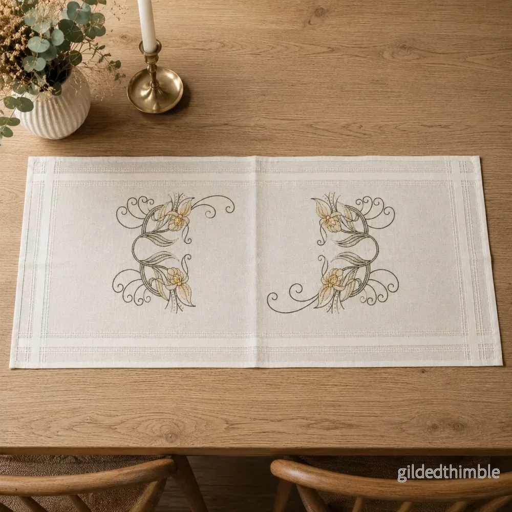 Förtryckt broderilöpare lilja – Permin Förtryckt broderilöpare lilja – Permin