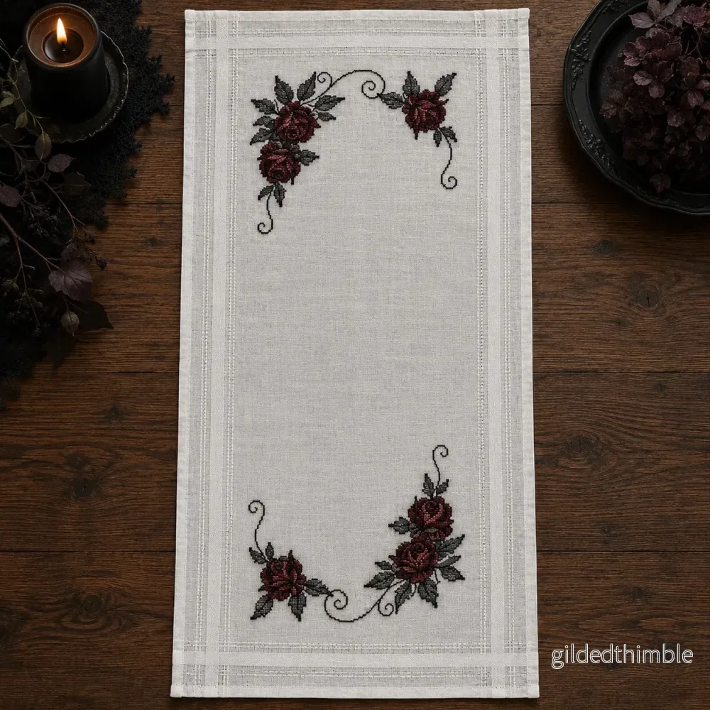 Förtryckt broderilöpare rosenknopp –  Permin