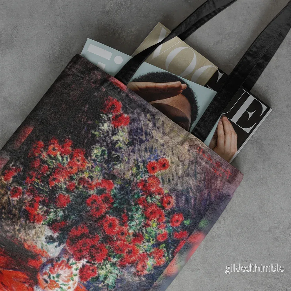 Lina vai kokvilnas auduma maisiņš «Red Chrysantemums» | Kolekcija «Claude Monet» - Bild 3
